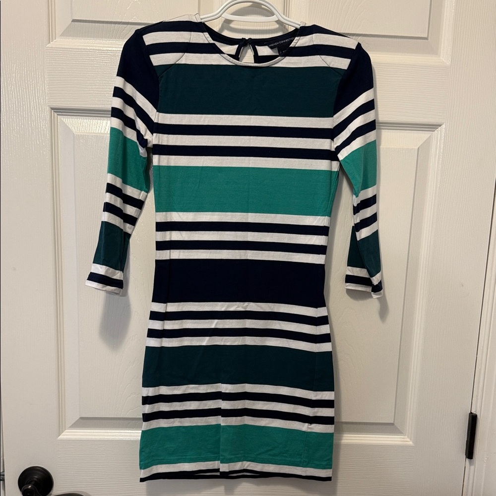 French Connection Striped Navy and Green Bodycon Dress